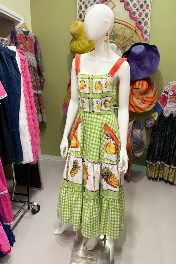 Mixed Fruit & Green Gingham Dorothy Short Dress - Custom design by SFH