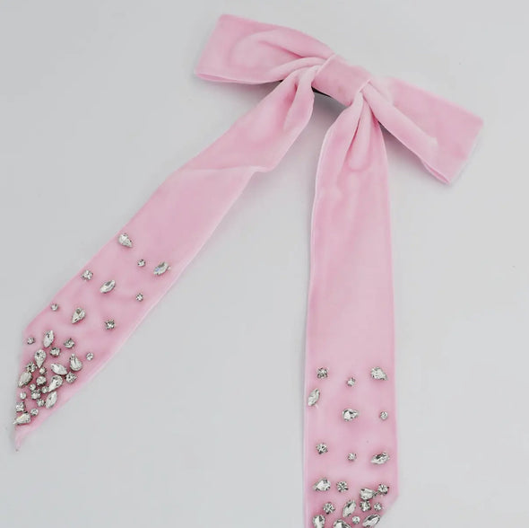 Bejewelled Diamond Velvet Pink Bow